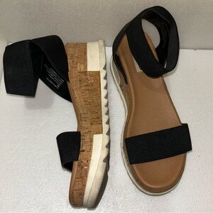 Steve Madden Elba Black & Tan Platform Sandal Elastic Ankle Strap Size 8